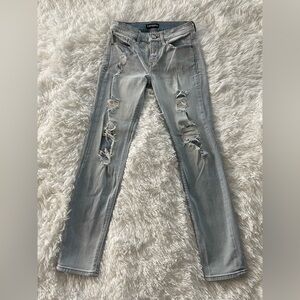 Express Women's Distressed Skinny Jeans in Light Blue
